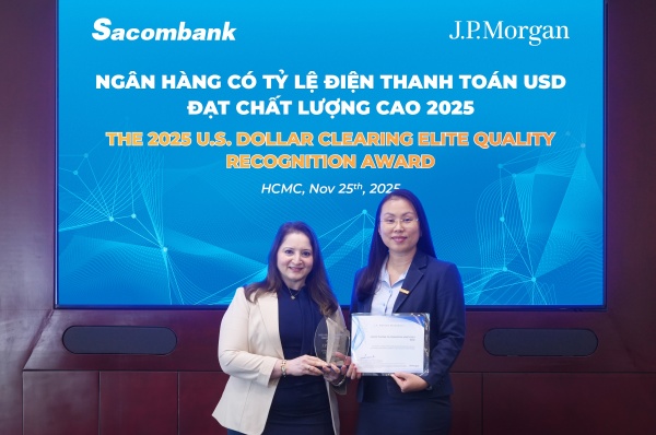 Sacombank nhận giải thưởng từ J.P.Morgan – khẳng định năng lực xử lý điện thanh toán quốc tế hàng đầu tại việt nam